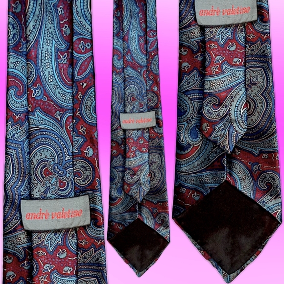 André Valetino Vintage Tie Red & Blue Silk Ornate Paisley Necktie - Picture 12 of 14
